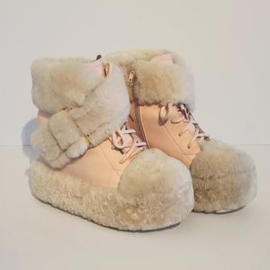 Dolls kill pink fleece platform booties